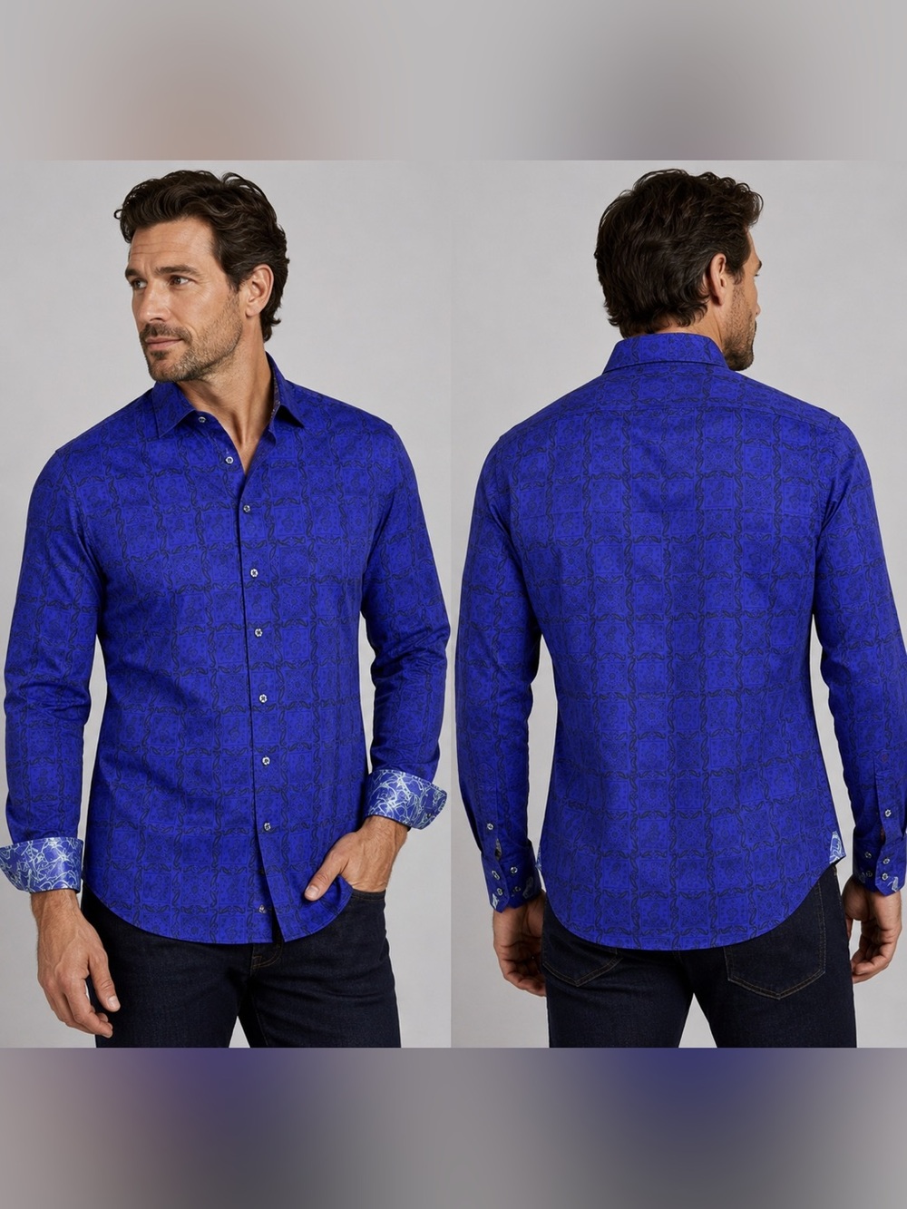 Robert Graham Shirt Mens XL Classic Fit Geometric Violet Contrast Cuffs Designer